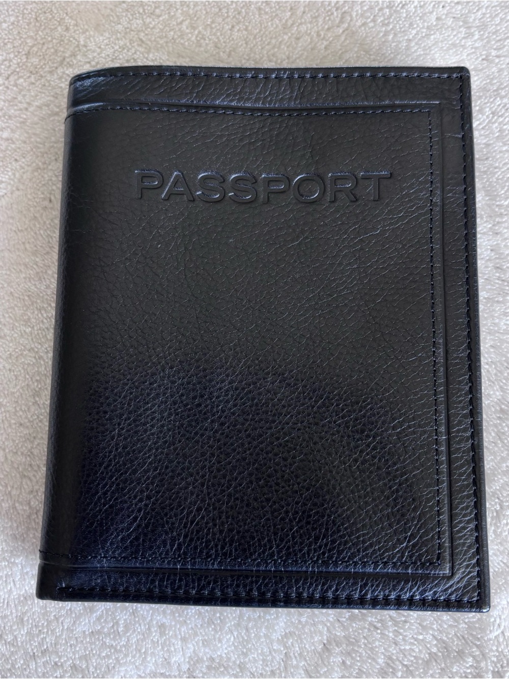 Fossil Black Leather Passport Cover with Embossed 'PASSPORT'